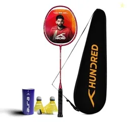 Hundred Powertek 200 Aluminium Badminton Racket Combo, 1 Strung Racket with Full Cover & 3 Aura Nylon Shuttlecocks, Lightweight Shuttle Bats for Match