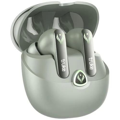 truke New Launch BTG Ultra True Wireless in Ear Earbuds, 40ms Ultra Low Latency Battle Mode Gaming Ear Buds, 60H Playtime, Quad Mics Crystal-Clear Ca