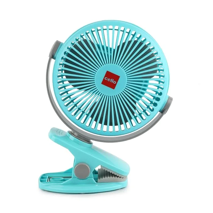 CELLO Air-Vel Electric USB Type C Recharging Portable Fan 1800mah Blue | Upto 4 Hours Backup, BLDC Silent Motor, 3 Speed Setting, Replaceable Battery