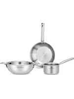 Triply 3-piece cookware Set | Kadai, Frypan & Saucepan for Cooking | Stainless Steel 22 cm Kadai & Fry Pan 22 cm | 14 cm Sauce Pan | Induction Bottom
