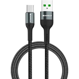 Havells USB Star- Braided Type A to Type C Data Cable 65W, 6A (AHNREHB000) - Black
