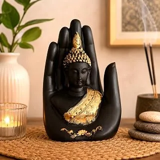 eCraftIndia Golden Handcrafted Palm Buddha Polyresin Showpiece (12.5 cm x 7.5 cm x 17.5 cm, Black) eCraftIndia Golden Handcrafted Palm Buddha Polyresi