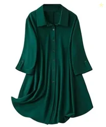 Leriya Fashion Dresses for Women Western| Women's Solid Long Shirt for Women | Casual Button Down Tunic Top | Collared 3/4 Roll-Up Sleeve Loose Fit Of
