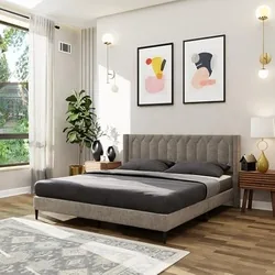 Royaloak Meadow Upholstered Queen Bed | Velvet Upholstery Fabric | Diamond Tufting Design | Strong & Durable Beds | Modern Design Queen Size | Strong