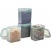 Amazon Brand - Solimo Linea 4 Side Lock Airtight Plastic Storage Containers Food Grade Set of 4 (1.5L Each) | BPA-Free Durable Kitchen Storage | Stack