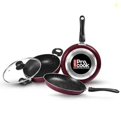 Milton Pro Cook Induction Cookware & Gas Stove Friendly Kitchen Jewel Set | 3 Pc Non-Stick Cookware Set | Kadhai with Lid, Fry Pan, Tawa | Durable 5-L