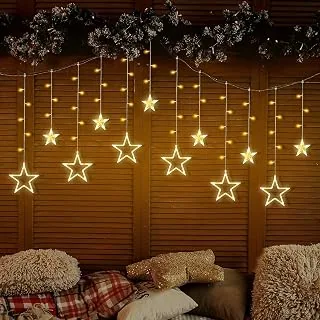 Lexton Star Curtain Light | 6 Big Star 6 Small Star Light | with 8 Flashing Modes | 12 Stars | Warm White | for Indoor & Outdoor Decorations