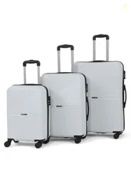 Teakwood Set of 3 8 Wheels Trolley Bag, Hard Cabin with Zipper Closure, Adjustable Push Button & Cross Side Strap, Number Lock System 360 Degree (Set of 3, Silver)