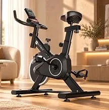 Fitkit by Cult FK8001 Spin Bike | LCD display with Tablet Holder | Adjustable Brake Pad Resistance with Belt Drive System for Fitness at Home Workouts