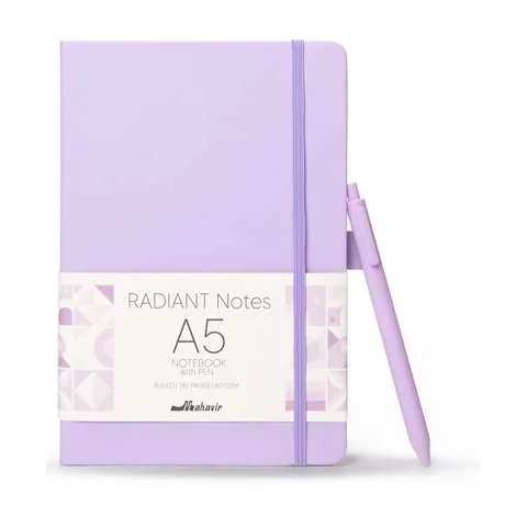 MAHAVIR Radiant Notes with Pen A5 Notebook Ruled 192 Pages (Lilac...more