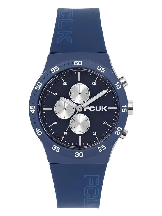 French Connection FCUK METROME FW25 Unisex Analog Watch, 39mm Blue Silicone Strap, Matt Blue Dial - FC199U