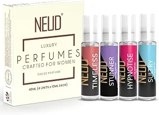 NEUD Luxury Perfume Gift Set 4 x 10 ml for Women, Long Lasting Fragrance, Travel Friendly EDP, Pocket Perfume for Women, Birthday Gift for Girlfriend,