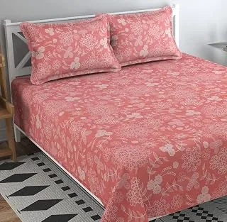 200 TC 100% Cotton Feel Bedsheet for Double Bed with Two King Size Pillow Covers Soft/Breathable Wrinkel Free - 90x100 Inches - (Multicolour, Light Pi