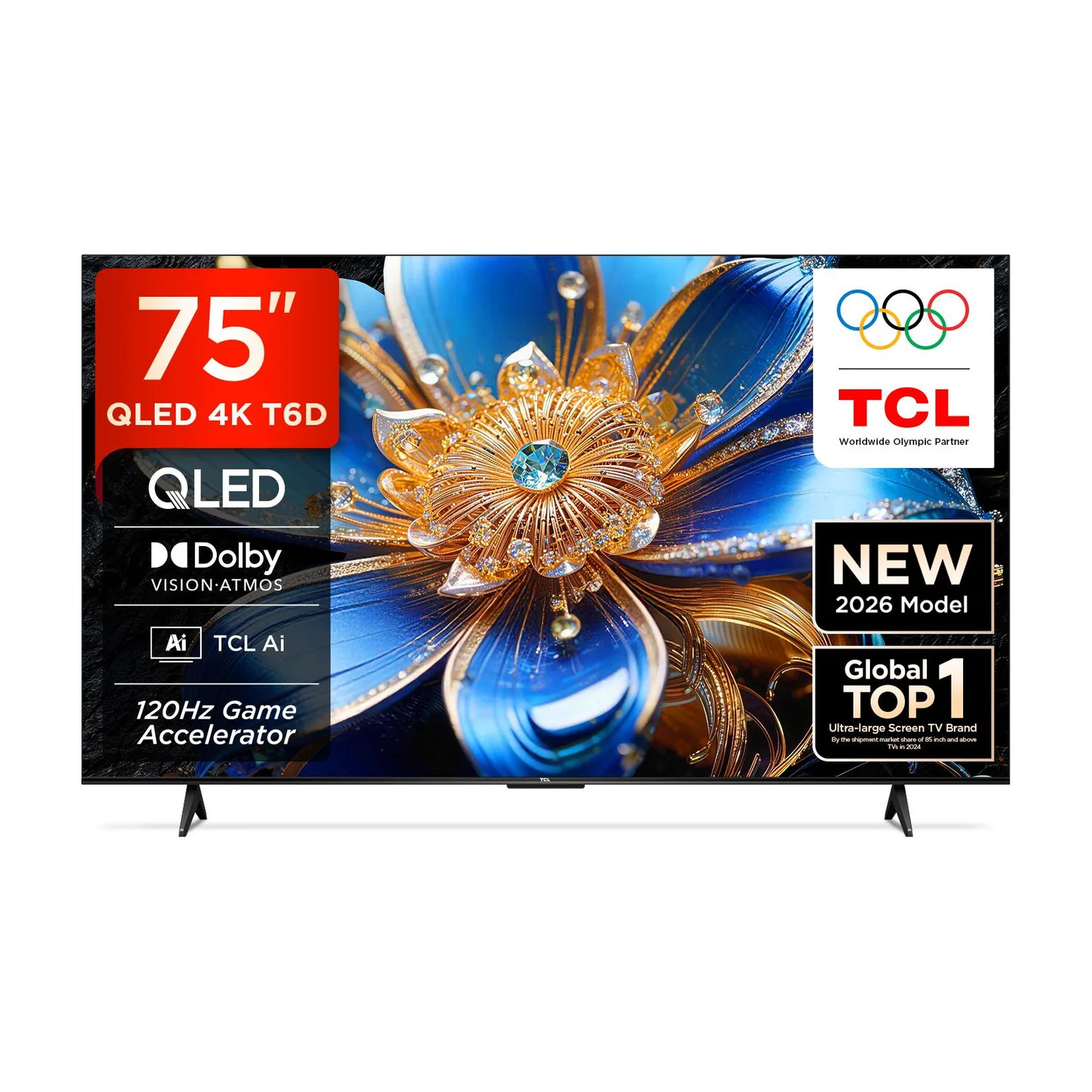 TCL T6D 189.31 cm (75 inch) QLED Ultra HD (4K) Smart Google TV 2026 Edition with HDR10+ Dolby Vision- Atmos 34W 120 Hz Game Accelerator (DLG) TCL AI Slim & Uni body Design