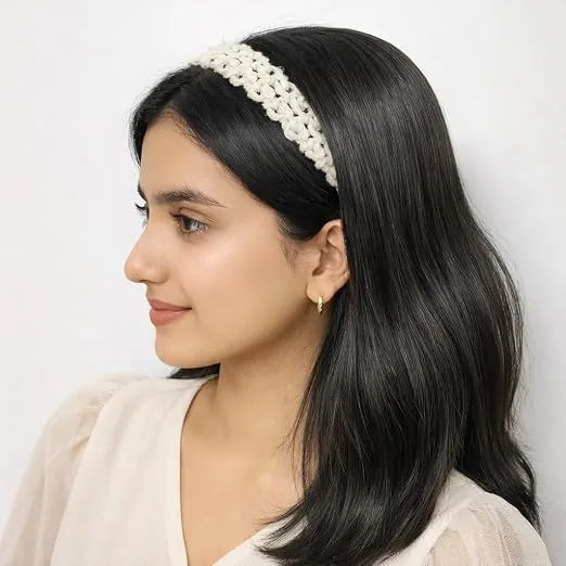 SHRIVYAA Handmade Crochet Tie Hair Band for Women & Girls, Soft Cotton Hairband, Adjustable Tie Style, 15 CM Length, 2 CM Width (White)