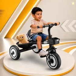 Amazon Brand - Jam & Honey | Kids Tricycle | Red | 2-Point Safety Harness | Ergonomic Seat | Mild-Steel Frame | Front Basket & Rear Storage Tray | Age