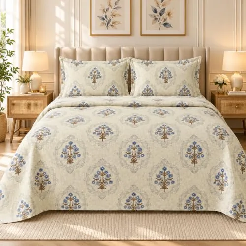 BSB HOME 240 TC Premium Floral Printed Double Bedsheet with 2 Pillow Covers, Soft Breathable King Size Bed Sheet, Elegant Bedroom Decor, Comfortable C