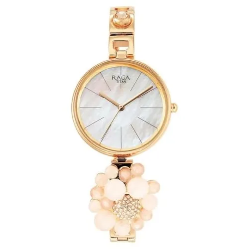 Titan Raga Delight Quartz Analog Mother of Pearl Dial Rose Gold Metal Strap Watch for Women - NT95200WM01
