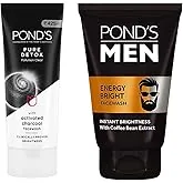POND'S Pure Detox Face Wash 200 g & POND'S Men's Energy Bright Face Wash Coffee Beans Bright Skin, 100g