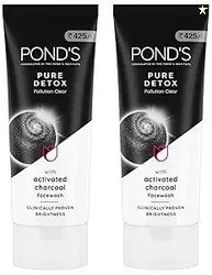 POND'S Pure Detox Face Wash 200 g, Daily Exfoliating & Brightening Cleanser, Deep Cleans Oily Skin - With Activated Charcoal for Fresh, Glowing Skin (