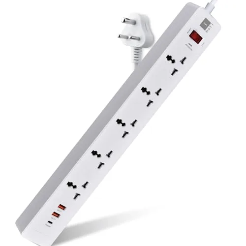 iBall GUARD-5QC 5-Socket Surge Protector with PD20W+2 USB Port for Charging, TF MOV+500 Joules, Auto-Reset Switch, 2M ISI Certified Cable, 100% Copper Conductor, 2500W Load Capacity, 3 Years Warranty