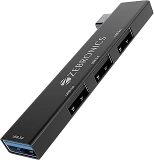 ZEBRONICS TA210U, 4 in 1 Type-C to USB Hub, USB 3.0, 4 USB Ports, Speeds Upto 5 Gbps, Metal Body, for Mac | Laptops, Black