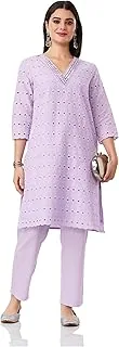 Amazon Brand - Myx Women Schiffli Embroidery Kurta Pant Co-Ord Set | Available as Dress Material (Available in Plus Sizes)