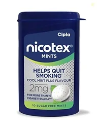 Cipla Nicotex Mints | Nicotine 2mg Lozenges (120 Pcs)| Helps Quit Smoking | Sugar Free | Cool Mint Plus Flavour (10 * 12 Pcs)