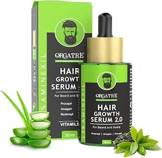 ORGATRE Hair Growth Serum 2.0-30ml | For Beard & Scalp | Reduces Hairfall & Thinning | 1.5% Aminexil, Redensyl, Anagain & Procapil | Hair Growth Serum