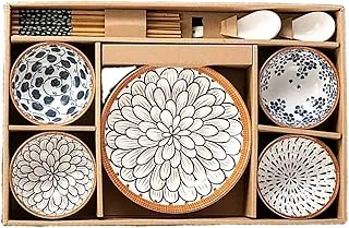 14 Pieces Dinnerware Set, Ceramic Kitchen Floral Dinner Set, Quality Porcelain, Dishwasher Safe, Japanese Style, Apply To Soup, Pasta, Salad, (2 Plate