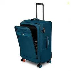 Berlin Expander Soft-Sided Polyester Check-in Luggage 24 inch | 65cm | 8 Wheels Medium Trolley Bag for Travel | Suitcase (Teal)