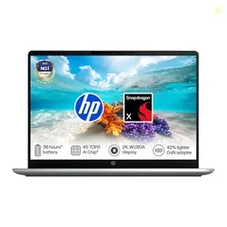 HP Omnibook 3, Snapdragon X Processor 45 Tops (8GB LPDDR5x,512GB SSD) 2K WUXGA, 14''/35.6cm, Win 11, M365*Office 24,Silver,1.42kg, hz0056QU, Lighter m