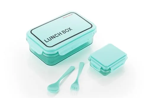 ATTRO Crunch Plastic Lunch Box Airtight, BPA-Free Comes with Fork & Spoon  Ideal for Office, School, Travel, Adults & Kids- Green- 900ml