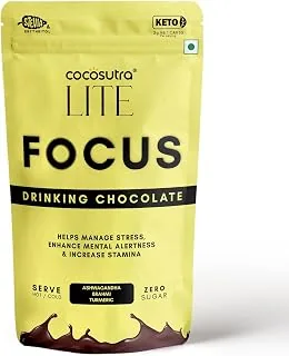FOCUS - Sugar Free Ashwagandha Drinking Chocolate Mix | Enhances Mental Alertness & Reduces Stress | Keto Friendly | Enjoy hot or cold | 200 g
