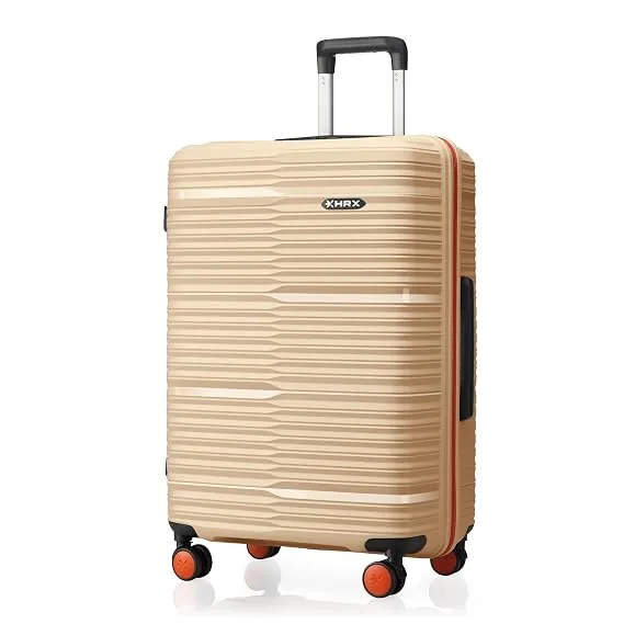 HRX Zanzibar Medium Size Beige Polypropylene Hard Shell Suitcase - Premium Travel Trolley Bag with 8 Spinner Wheels, Number Lock & Water Resistant Bod