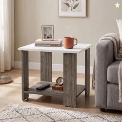 Echo 2-Tier Center Table & Side Table - Modern Dual-Tone Coffee Table for Living Room & Bedroom | Premium Engineered Wood, Frosty White & Dark Oak (47