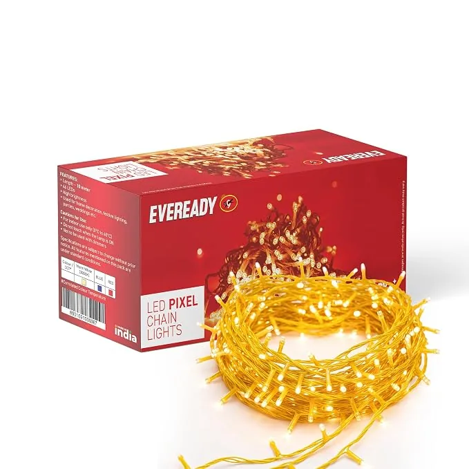 EVEREADY UTSAV 33 FEET, 46 LEDs String Lights, Warm White, Pk 1 Premium, BIS Approved, Decoration Fairy Ladi Lights for Diwali, Weddings, Home Decor,