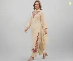 ANNI Designer Kurta Sets for Women Viscose Blend Embroidered | Kurta Palazzo Dupatta Set | Designer Kurti Set for Women | V Neck Full Sleeve Ethnic Su