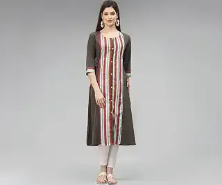 Women's Crepe Regular Kurta (ALC9155_Grey_S)