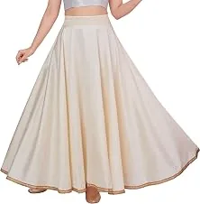 Studio Shringaar Women's Poly Silk Maxi Skirt/Lehenga With 8 Meters Flare (Double Ghera) (Cream, Free Size)