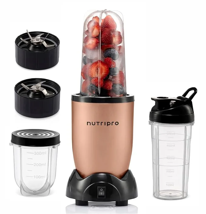 NutriPro Juicer Mixer Grinder Smoothie Maker - 500 Watts (2 Jars & 1 Blade, Gold) - 2 Year Warranty