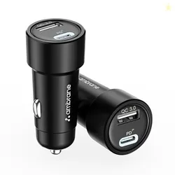 Ambrane 51W Fast Charging Car Charger, Dual Output 33W Type C PD + 18W USB Car Adapter, Quick Charge Car Plug for iPhone, Android, Tablets & More, Hig
