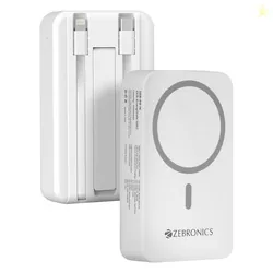 ZEBRONICS EnergiSafe 10R2 || 10000mAh MagSafe Wireless Power Bank | 15W Wireless & 22.5W PD (PPS) Fast Charging | Built-in Stand | Type-C & Lightning