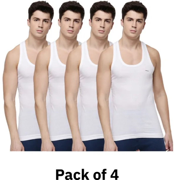 Dollar Pack of 4 Dollar Lehar Men Combed Cotton Round Neck Vest -Pack of 4- White Men Vest