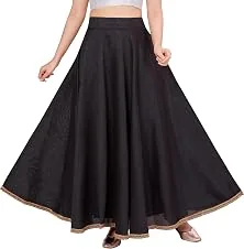Studio Shringaar Women's Poly Silk Maxi Skirt/Lehenga With 8 Meters Flare (Double Ghera) (Black, Free Size)