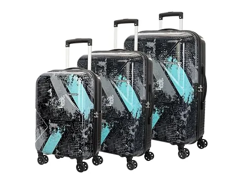 Kamiliant by American Tourister ATHER | Printed Trolley Bag Set of 3 (55+68+79 cms) for Travel|Hard Case Polypropylene (PP) Suitcase|360 8-Wheel Spinner Luggage Trolley|Combination Lock | Black
