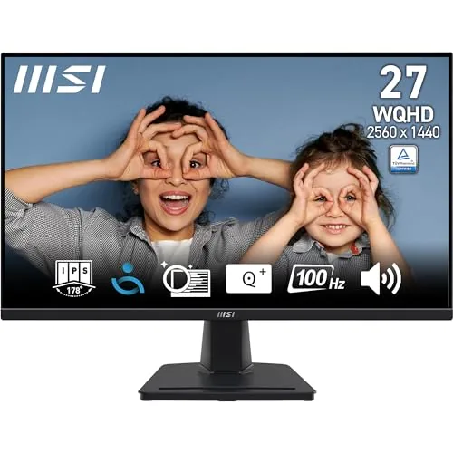 MSI PRO MP275Q 27 Inch 2K WQHD Office Monitor - 2560 x 1440 IPS Panel, 100 Hz, Eye-Friendly Screen, Built-in Speakers, Tilt-Adjustable - HDMI 2.0b, DP (1.2a)