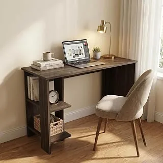 Breeze Minimalist Study Table with 2-Tier Side Shelves, Modern White Computer Desk for Home Office & Students, 100x50x77cm (Arctic White)