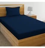 IVAZA 220 Cotton Feel Glace Cotton 1 Single Bedsheet with 1 Pillow Cover (90X60 Inch) Navy Blue