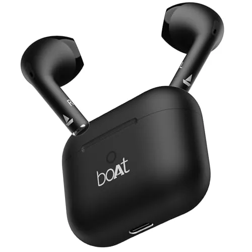 boAt Airdopes Joy, 35Hrs Battery, Fast Charge, IWP Tech, Low Latency, 2Mic ENx, Type-C Port, v5.3 Bluetooth Earbuds, TWS Ear Buds Wireless Earphones with mic(Jet Black)